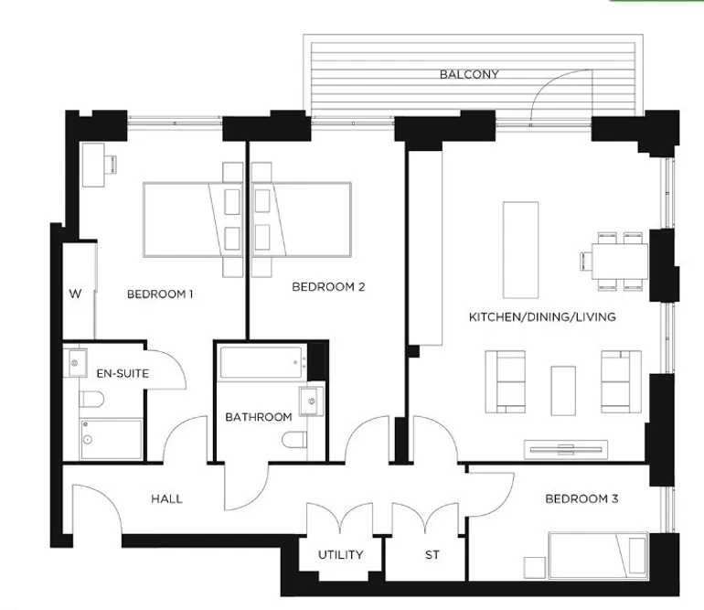 Floorplan 1 for Plot W1.03.03 Colindale Gardens, London, NW9