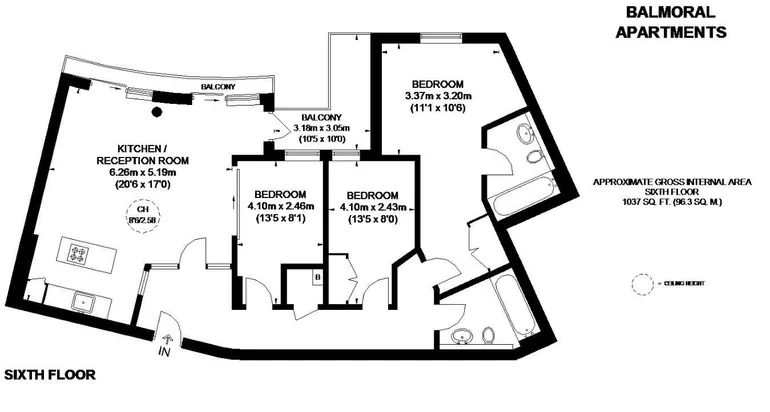 Floorplan 1 for Balmoral Apartments Paddington W2
