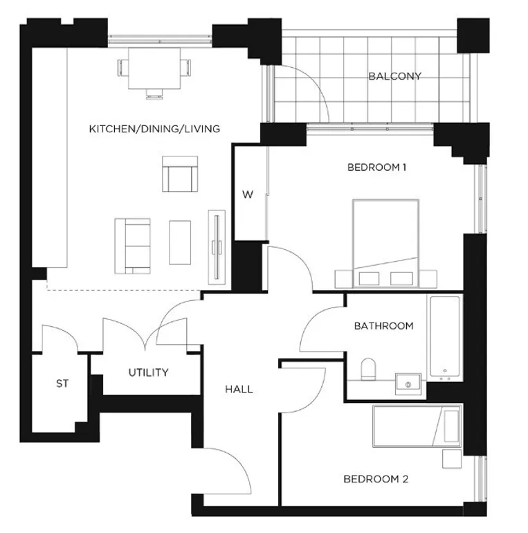 Floorplan 1 for Plot W1.08.02 Colindale Gardens, London, NW9